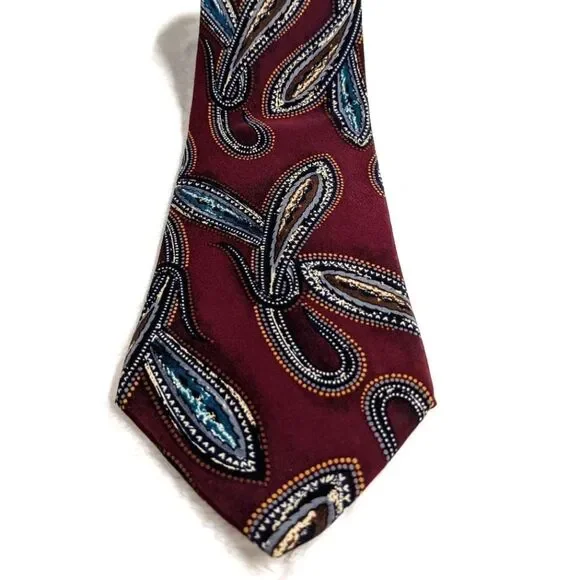 Men's Vintage 100% Italian Silk Tie - Burgandy Paisley Motif - Picture 7 of 11